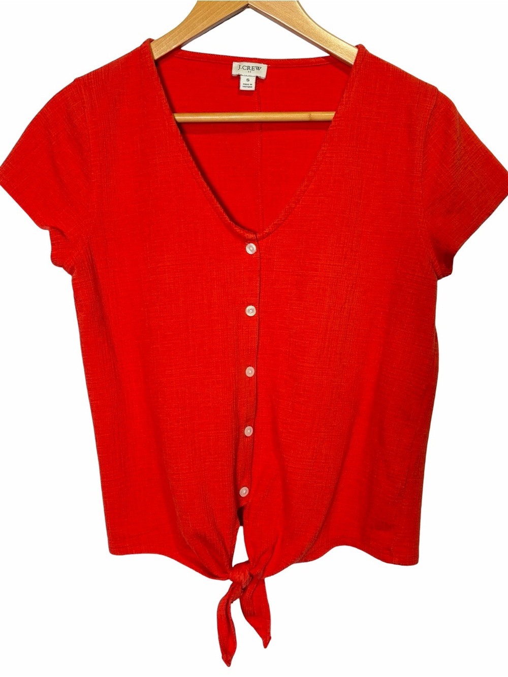J. Crew Factory Button-Down Tie-Front Top in Red/ Orange/ Coral, Size S